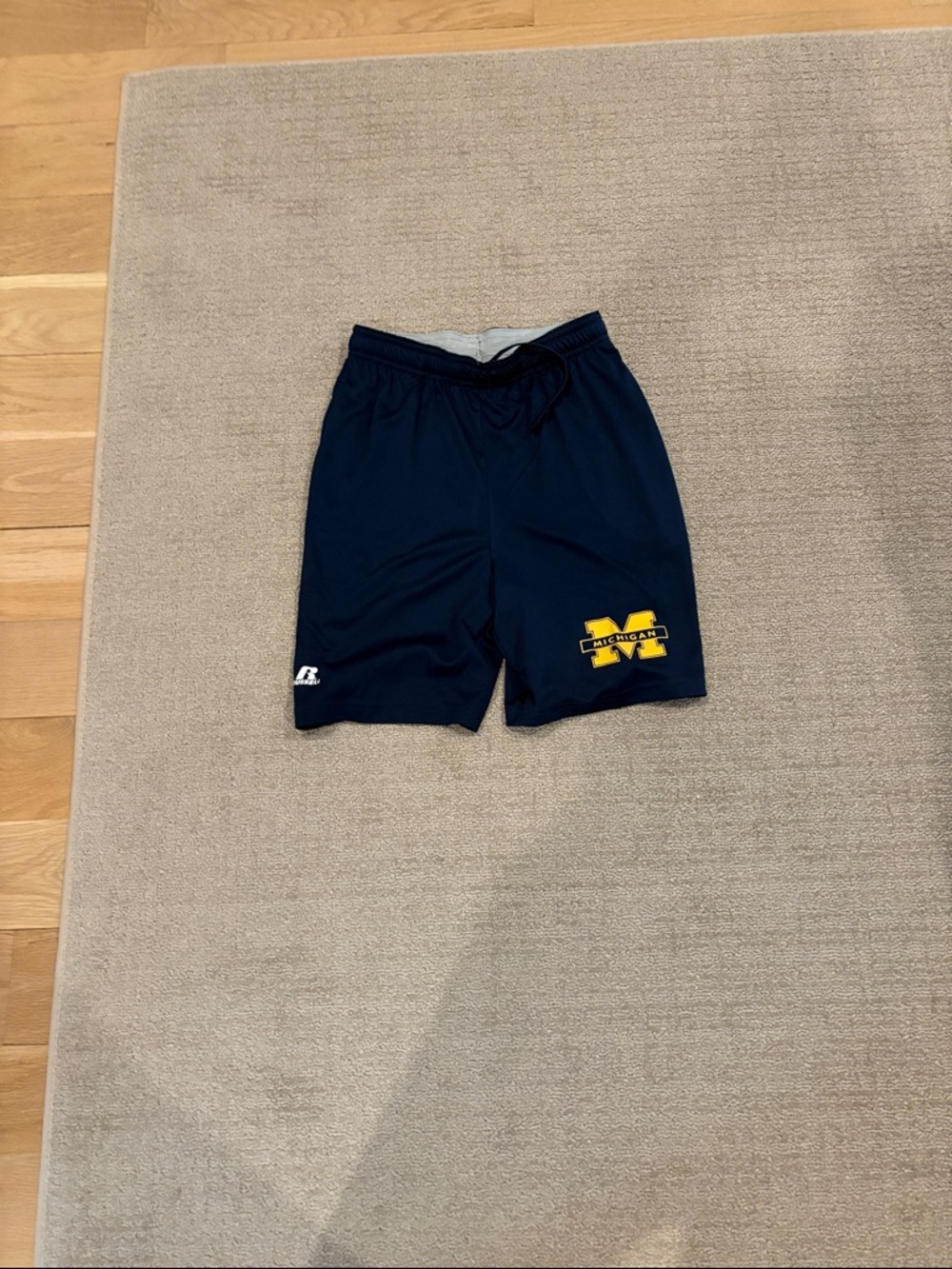 Russell Athletic Navy Shorts with Yellow Michigan M Logo